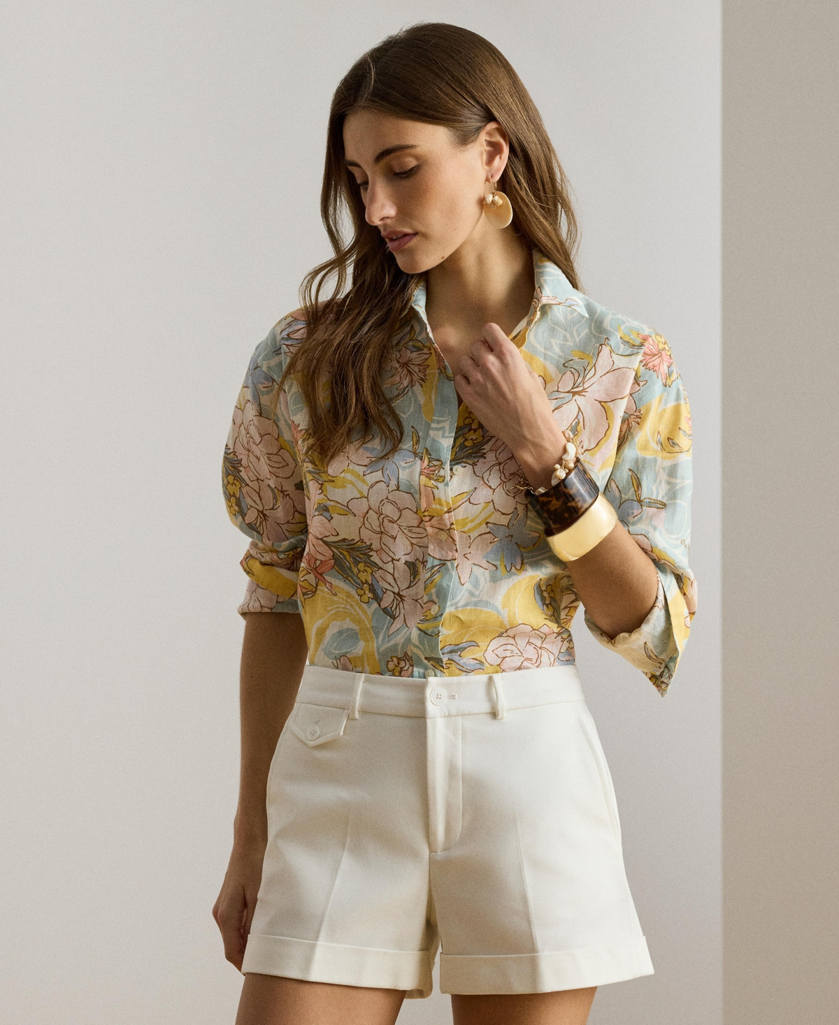 Lauren Ralph Lauren Women's Floral Long-Sleeve Shirt - Cream/Blue Multi | Macy's