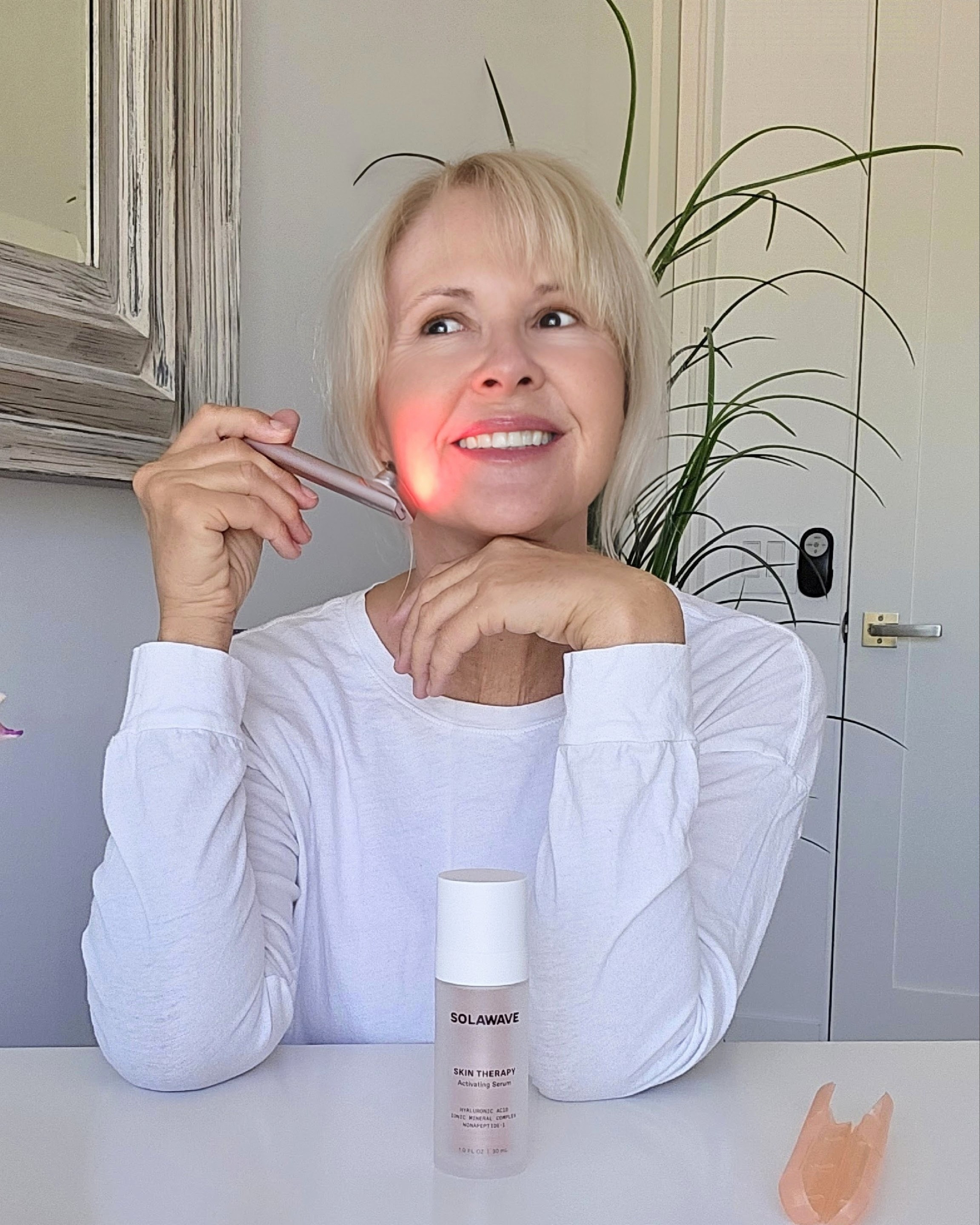 This handy little wand combines four spa-grade treatments in one stroke! (Red light therapy, galvanic current, facial massage, and therapeutic warmth.) In just a few minutes you can help treat fine lines, give your skin a lifted and toned appearance, and reduce puffiness. It comes with a gel that needs to be applied VERY generously! (You want to ensure the tool glides smoothly on your face and doesn’t tug your skin.) Use upwards and outwards on your face and neck, avoiding the center of your neck where your thyroid is. Oh, and in case you're wondering what galvanic current is — it's a non-invasive form of energy that can help boost the absorption of your skincare products. (I didnt know that!)

#LTKOver40 #LTKBeauty