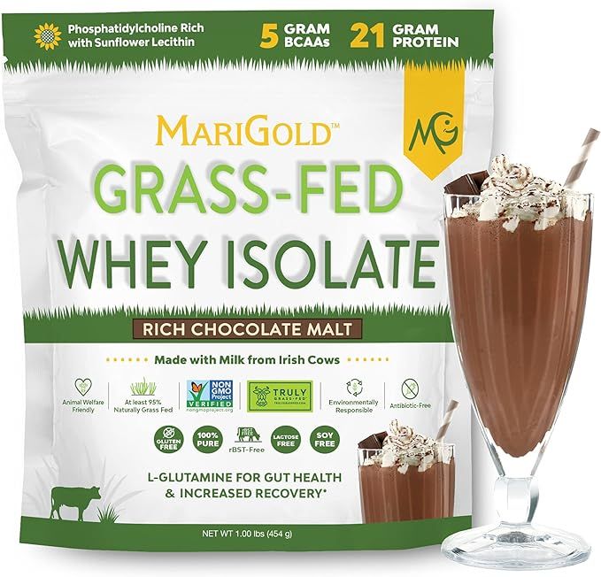 MariGold Grass-fed Whey Protein Isolate Powder - Rich Chocolate Malt Flavor - 1 Lb | 100% Pure, C... | Amazon (US)