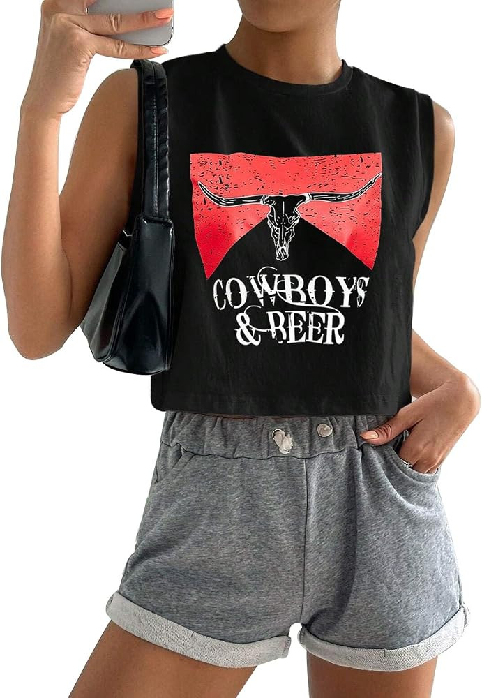 Country Concert Outfits Crop Tank Tops Women Cute Casual Summer Western Cowgirl Graphic Crop Tops... | Amazon (US)