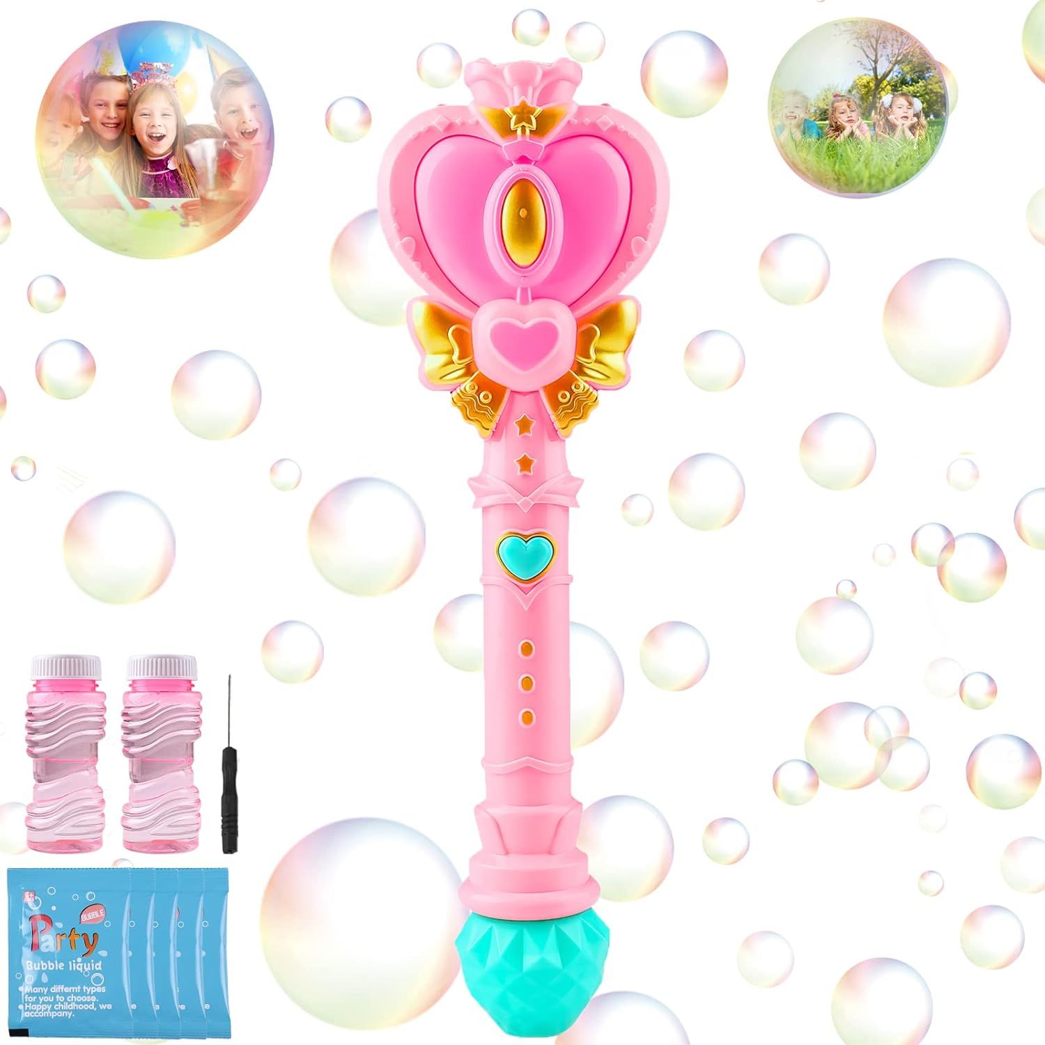 Bubble Wand for Kids, Princess Heart Bubble Machine Blower Maker Machine and Light, Valentine Toy... | Amazon (US)