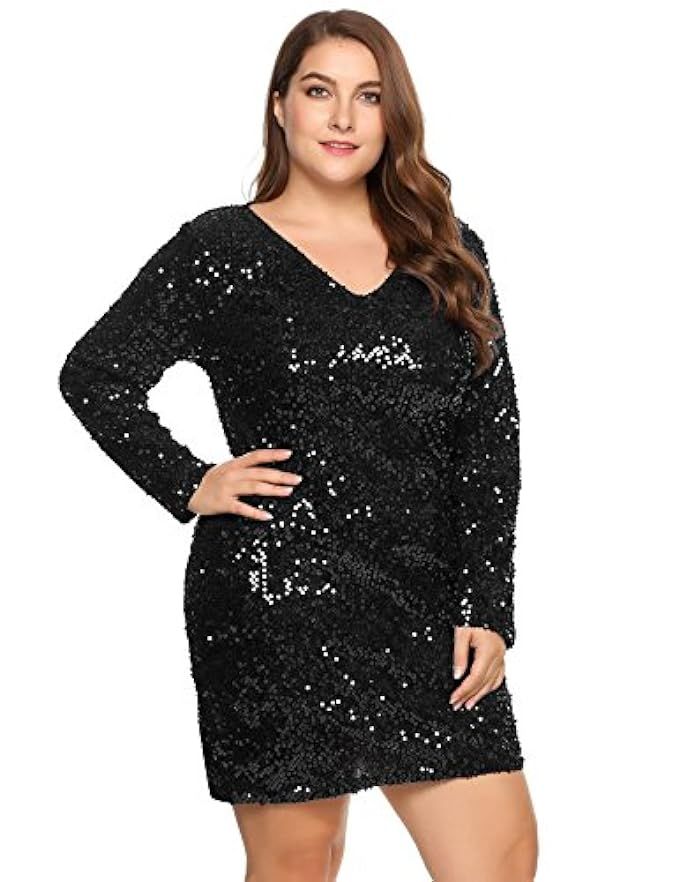 Zeagoo Women's Plus Size Glitter Bodycon Sequin Cocktail Party Club Evening Mini Dress(16~24W) | Amazon (US)