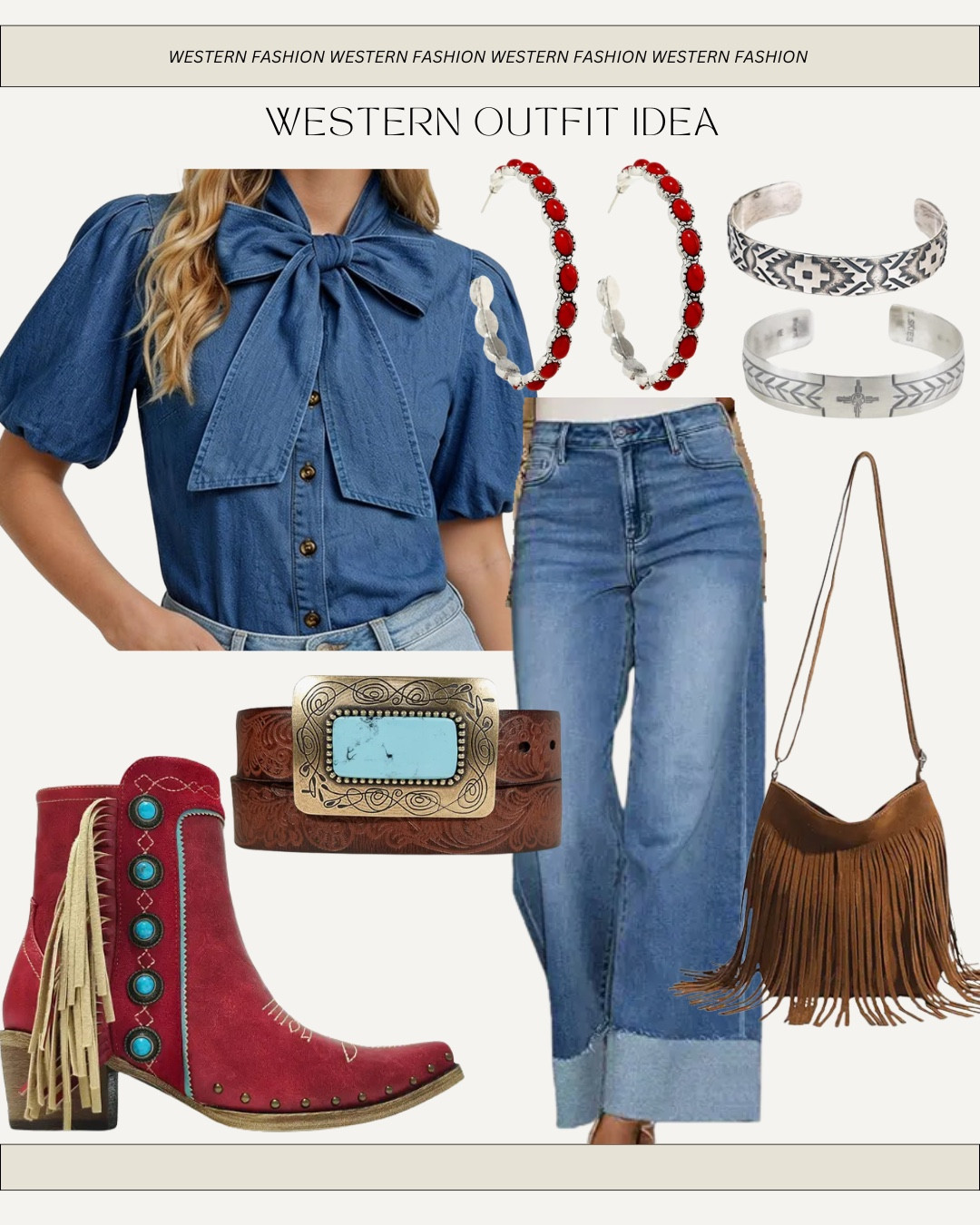 Amazon western rodeo outfit idea denim on denim with red booties

#LTKgrwm #LTKootd