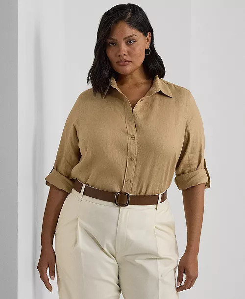 Plus Size Roll-Tab Shirt | Macy's