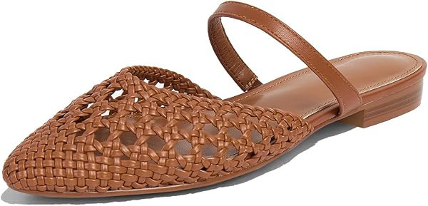 Mesh Mules for Women Comfy Raffia Woven Strap Closed Pointed Toe Mule Flats Casual Slip on Dress ... | Amazon (US)