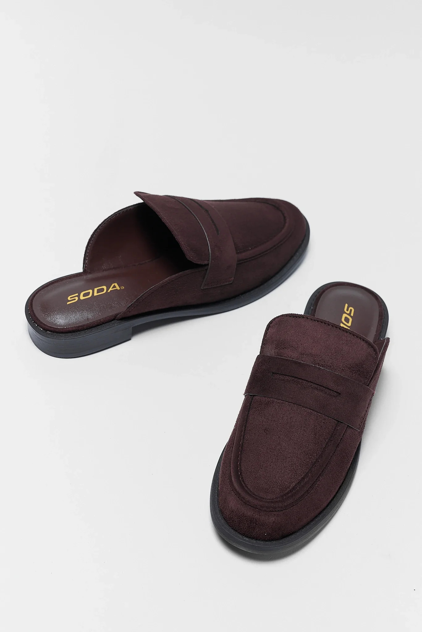 Brown Faux Suede Loafer Mule | Avara