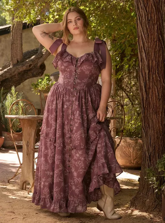 Button Front Tie-Strap Maxi Dress in Multi | Torrid (US & Canada)