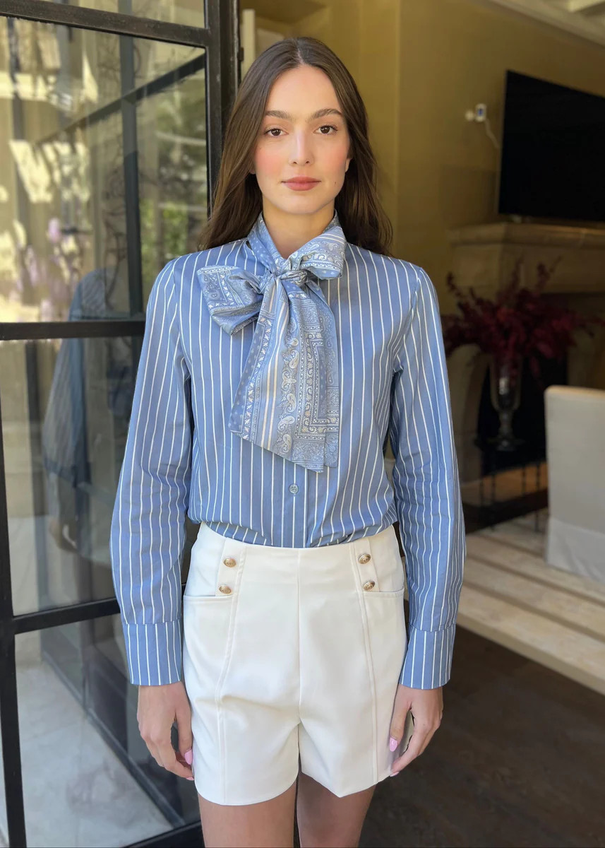 Kieran High Rise A-Line Shorts with Gold Buttons - Ecru | Benaar La