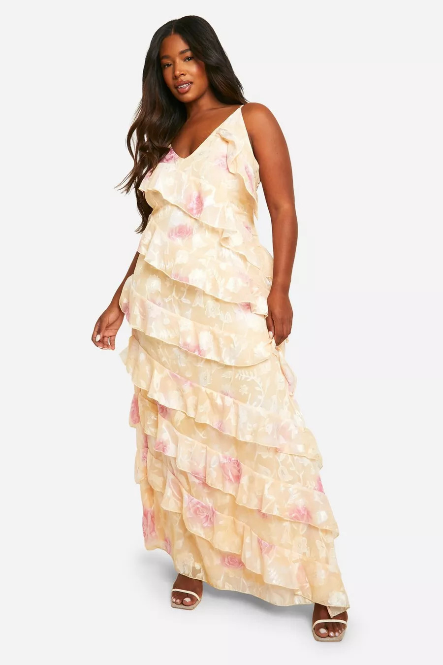 Plus Floral Jacquard Ruffle Maxi Dress | boohoo (US & Canada)