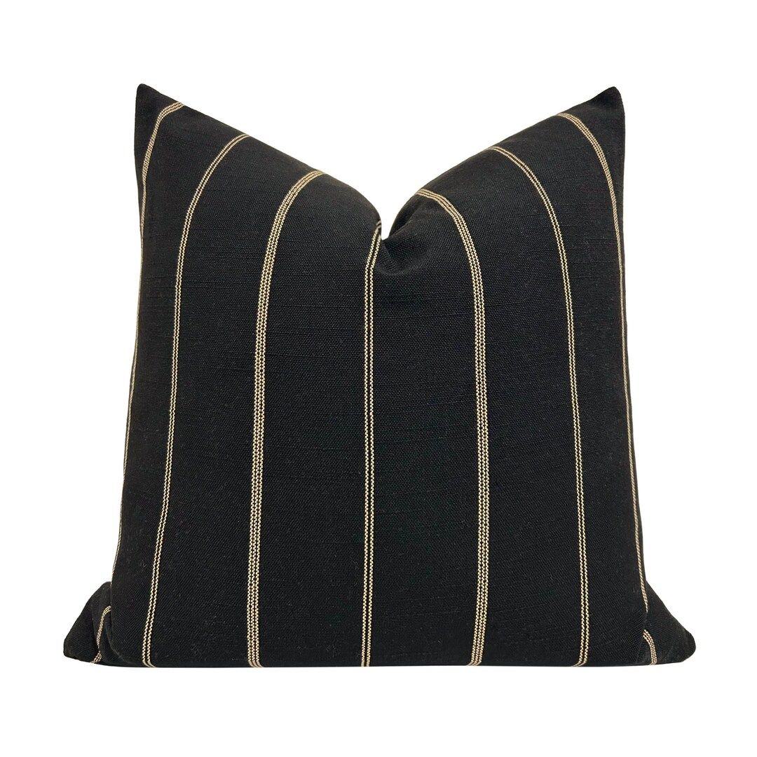 LIAM || Black Striped Pillow Cover, Designer Pillow, Moody Pillow Cover, Striped Pillow, Heavywei... | Etsy (US)