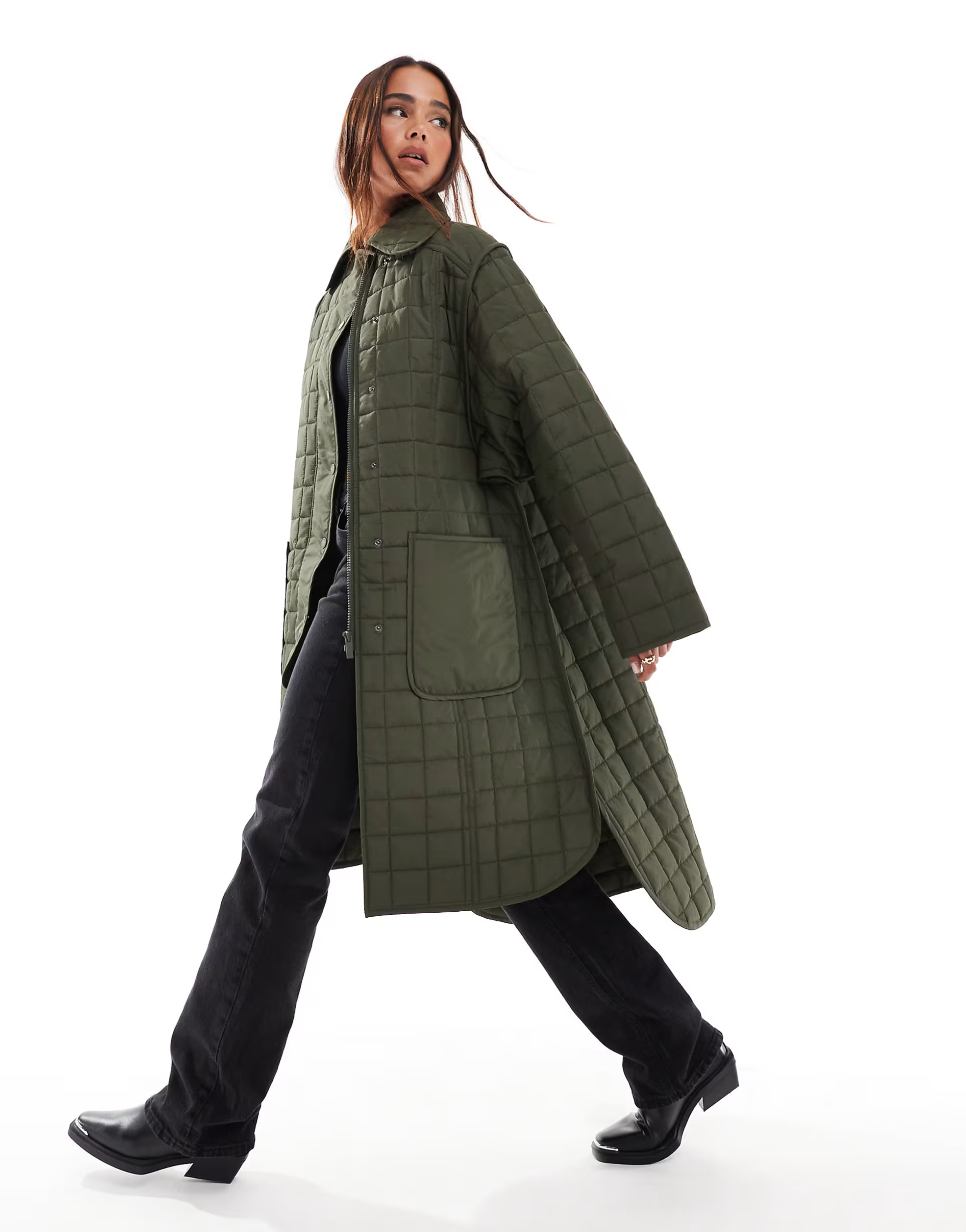 French Connection quilted longline jacket in khaki | ASOS (Global)