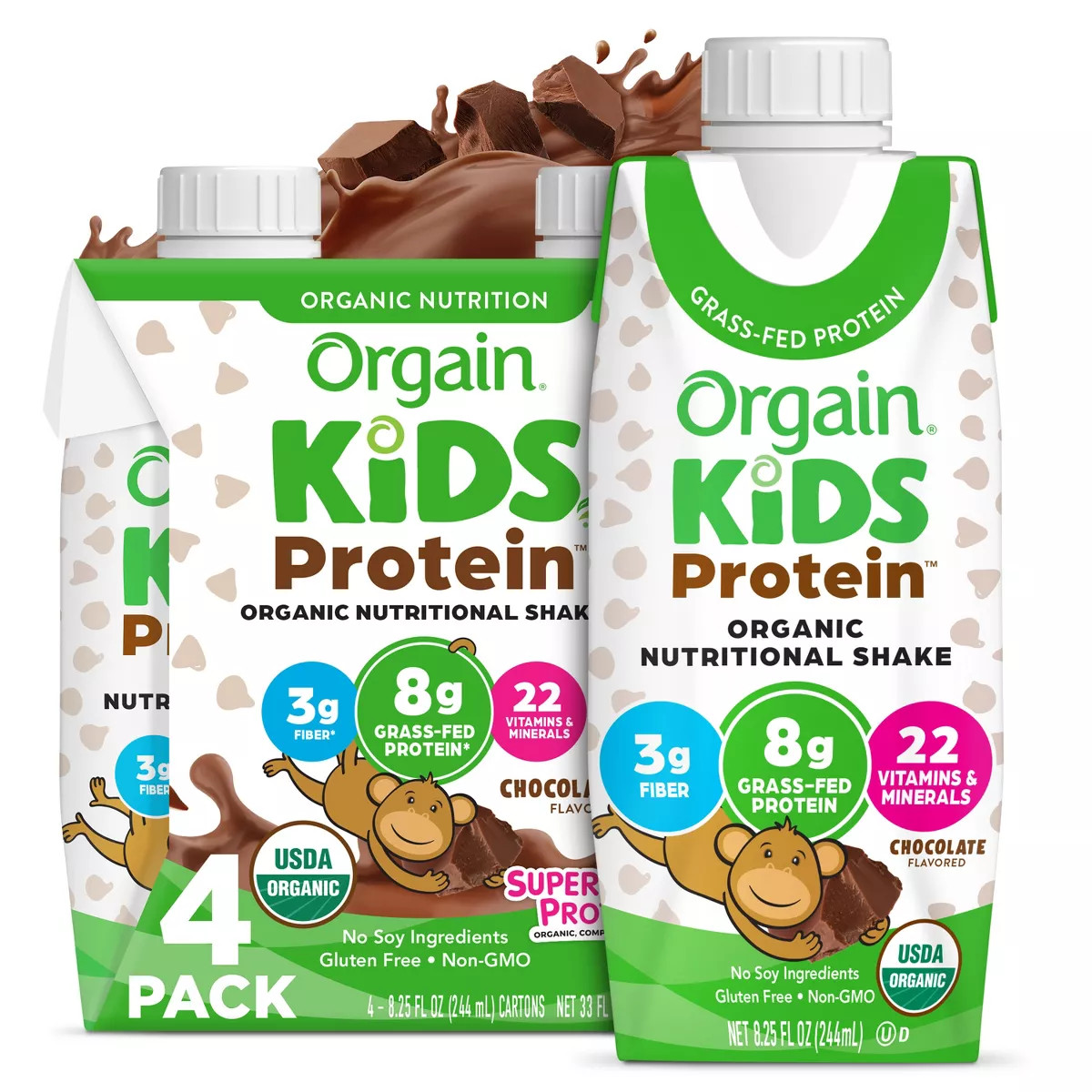 Orgain Organic Kids' Nutritional Protein Shake 22 Vitamins & Minerals Chocolate Flavored - 4pk/8.... | Target
