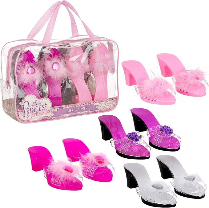 Expressions Toddler Girls Kids 4 Pack Dress Up Royalty Shoes with Heels Set in Carrying Bag - Fit... | Amazon (US)