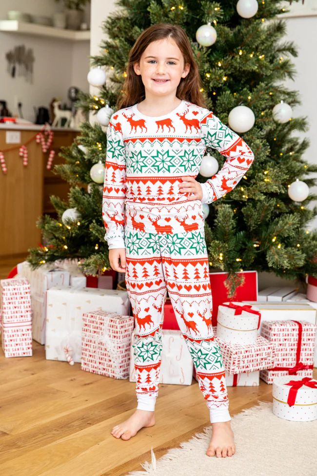 Kids Santa Tell Me Red And Ivory Christmas Print Pajama Set | Pink Lily