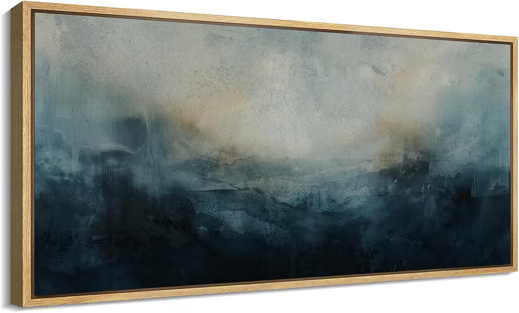 MUDECOR Extra Large Framed Canvas Print Wall Art Abstract Ocean Mist Modern Gradient in Blue and ... | Amazon (US)