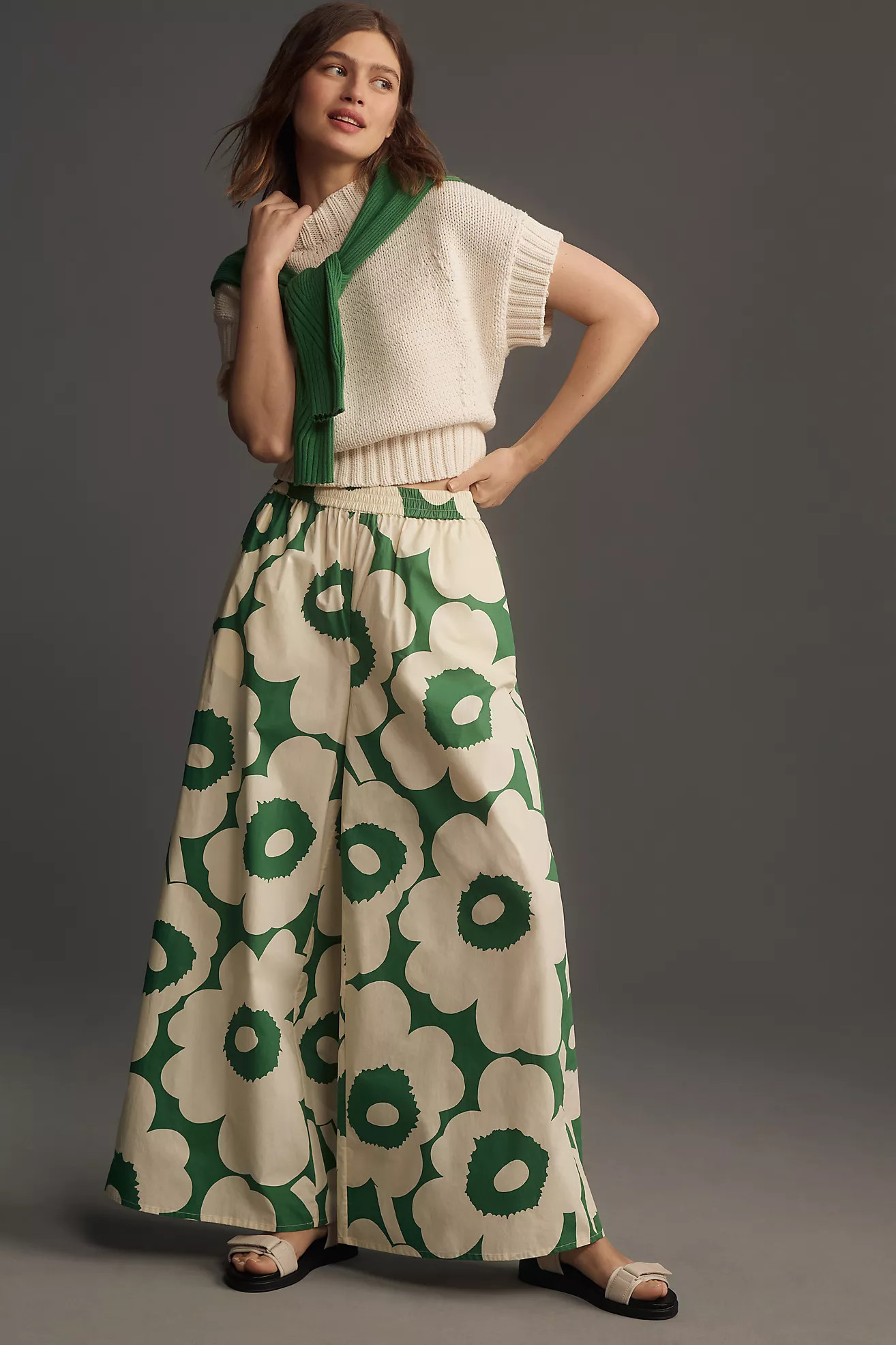 Marimekko Kohti Unikko Flowy Wide-Leg Trousers | Anthropologie (US)