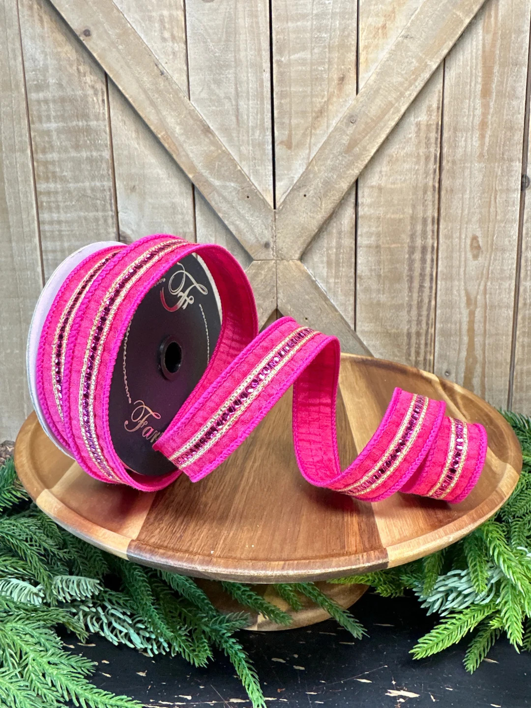 1 Inch, Hot Pink Twinkle Trim Wired Ribbon, 10 Yards Designer Ribbon, Farrisilk | Etsy (US)