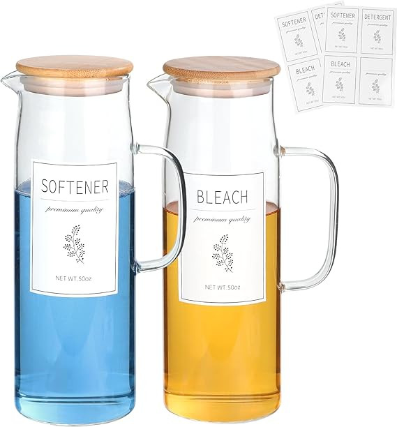 Laundry Detergent Dispenser Set with Bamboo Lids and Handles - Easy Pour 2 Pack 50 oz Liquid Laun... | Amazon (US)