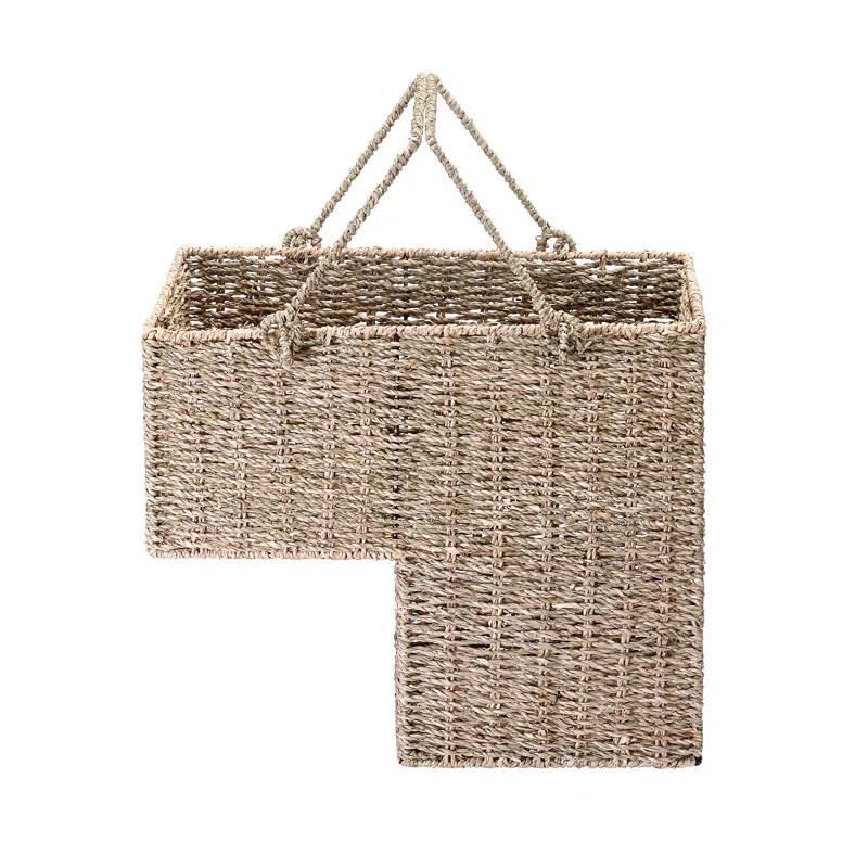 14-Inch Wicker Staircase Basket with Handles - Handmade L-Shaped Woven Seagrass Stair-Style Stora... | Wayfair North America