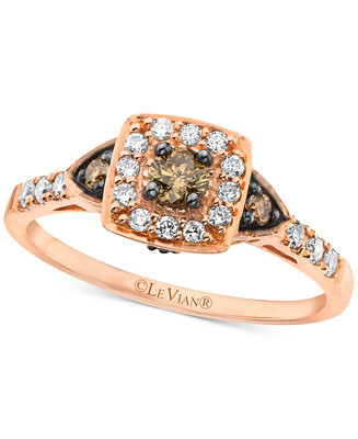 Chocolatier® Chocolate Diamond® & Vanilla Diamond® Halo Ring (3/8 ct. t.w.) in 14k Rose Gold | Macy's