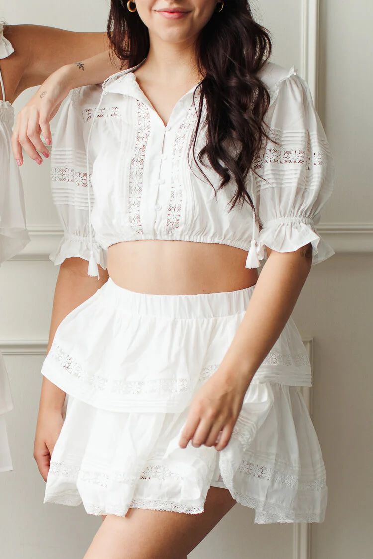 Kent White Ruffle Skirt Set | Confête