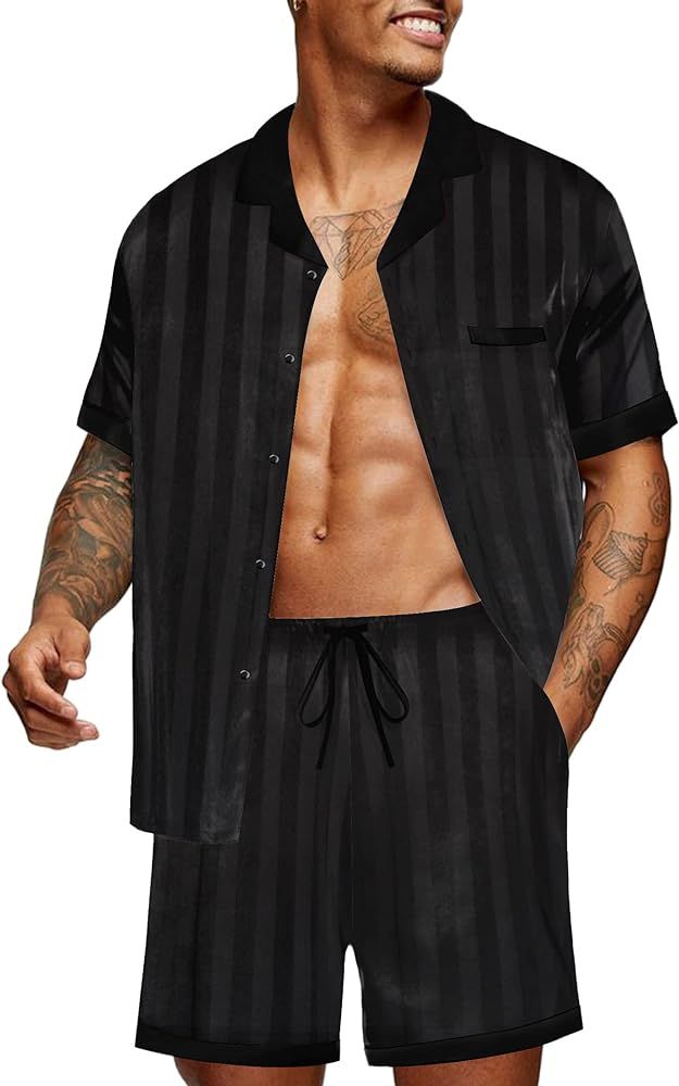 Ekouaer Men Satin Silk Pajamas Set with Pockets Sleepwear Shorts Satin Summer Loungewear 2 Piece But | Amazon (US)