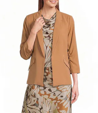 Skies Are Blue Notch Lapel Shirred 34 Sleeve Open Front Statement Blazer - M | Dillard's