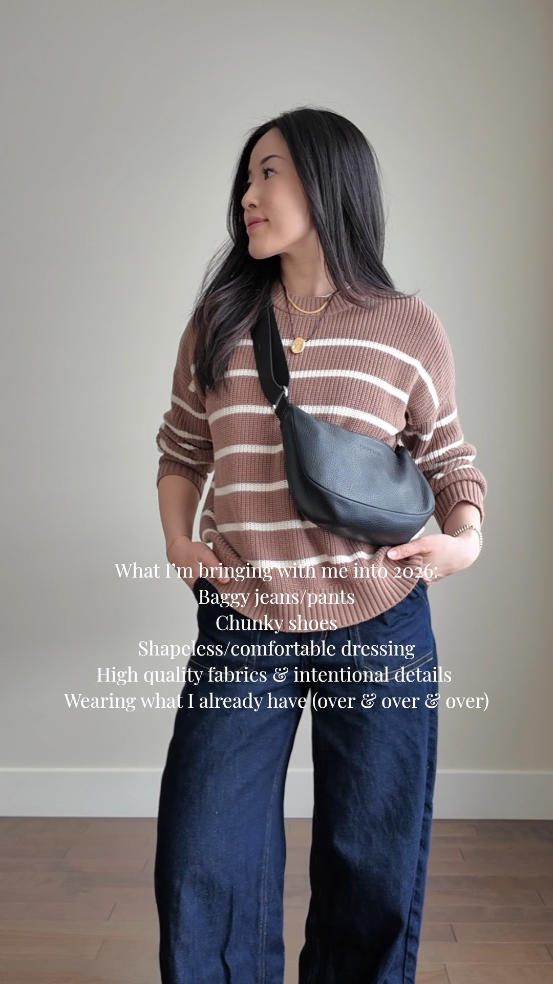 Happy 2026 - let’s make it our best year yet 🥳 Wearing sweater from Tradlands (unavailable to link), Uniqlo tshirt size S, Fabrique jeans size XS. Linked similar Poppy Barley bag that’s currently available. 

#LTKPetite