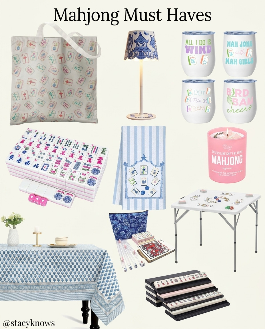 Elevate your game night with these chic Mahjong must-haves! From stunning aesthetic tiles and matching mats to stylish travel bags, everything you need to play in style is right here. 
#Mahjong #MahjongNight #GameNightStyle #MahjongTiles #HostessGift #GameNight #LTKStyle #LTKHome 

 #LTKdayinmylife #LTKHome #LTKTravel