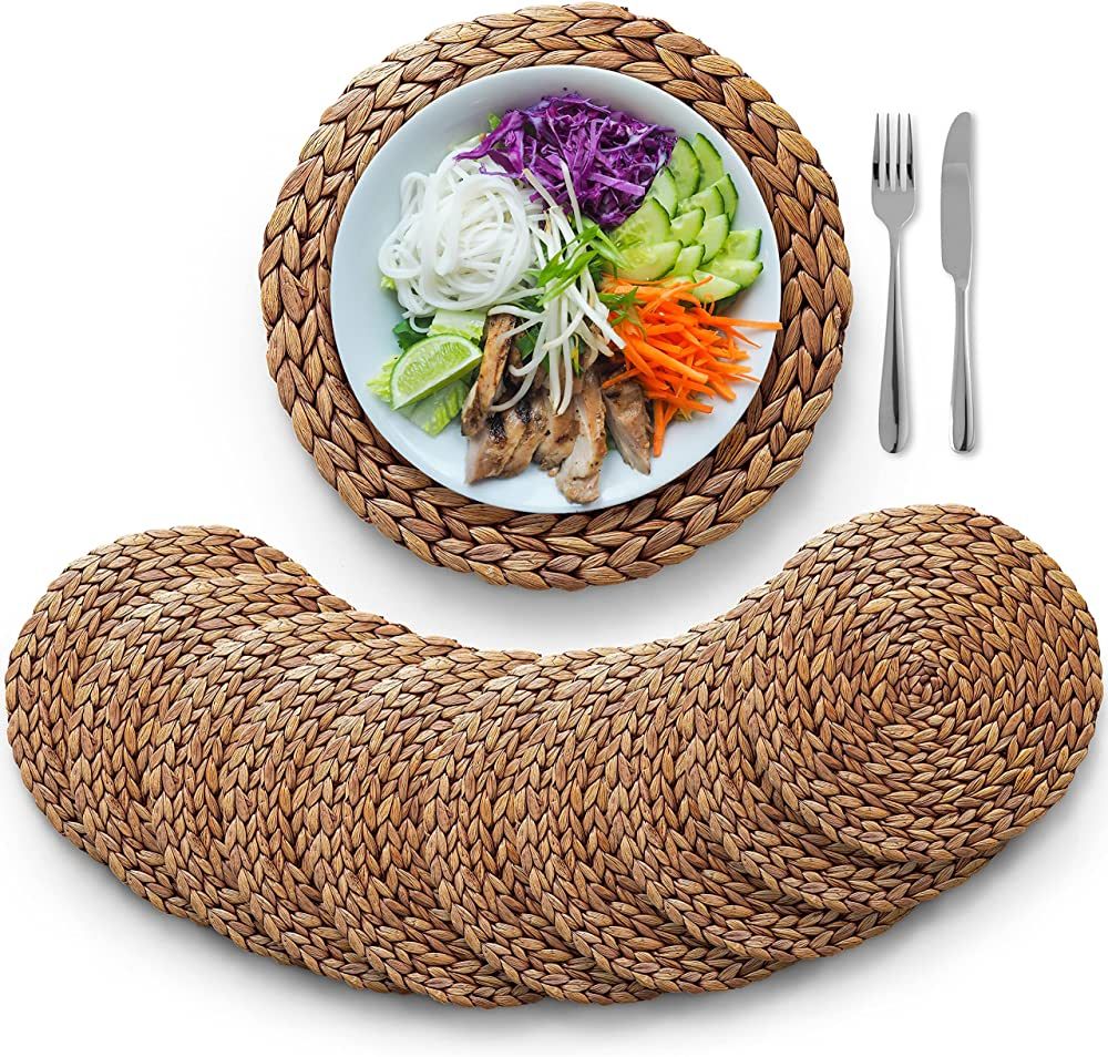 (Sizes: 12"-13"-14") BLUEWEST Woven Placemats 13'' (Set of 10) Brown Round Rattan Placemats, Wick... | Amazon (US)