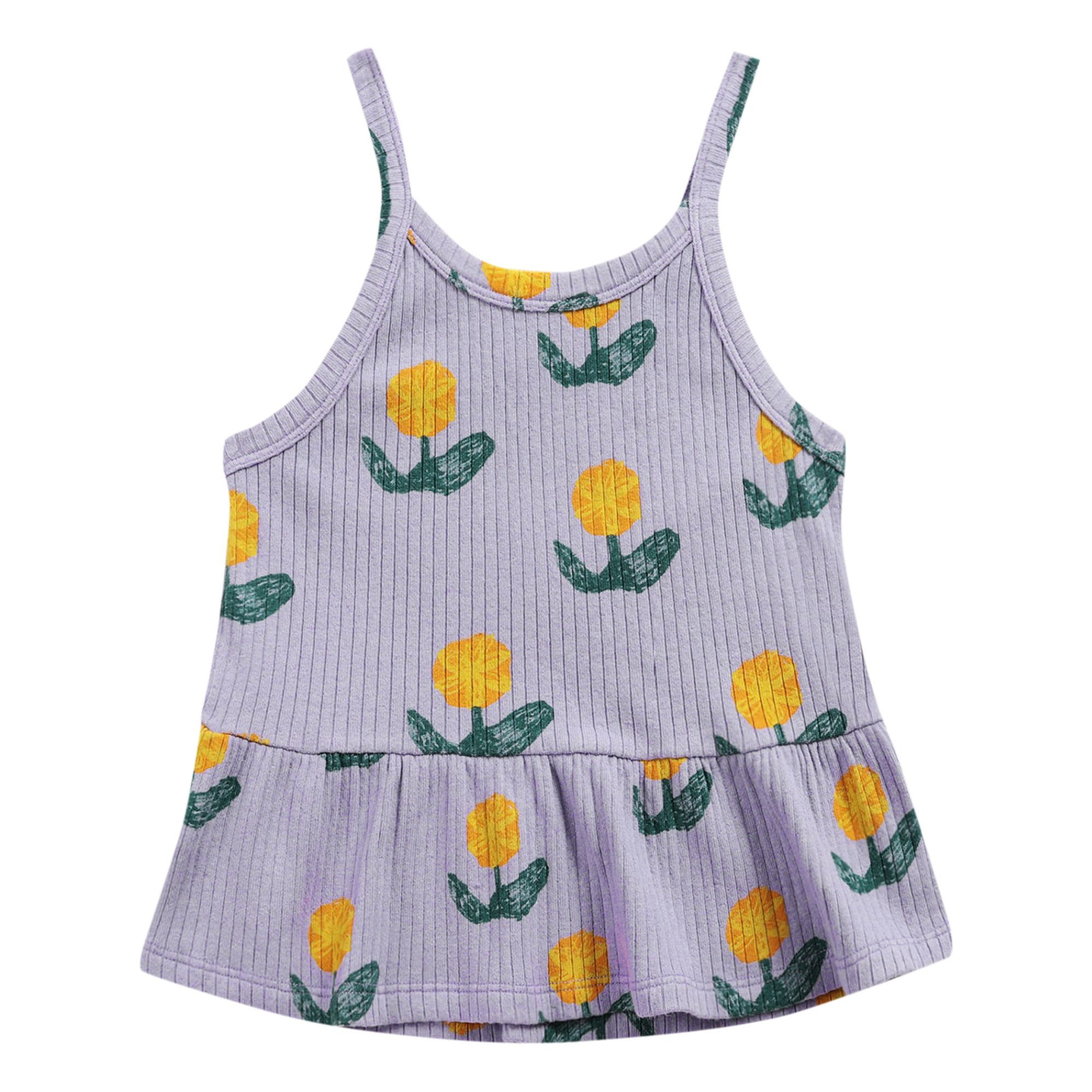 Recycled Cotton Floral Ribbed Tank Top Mauve Bobo Choses Fashion Children | Smallable DE