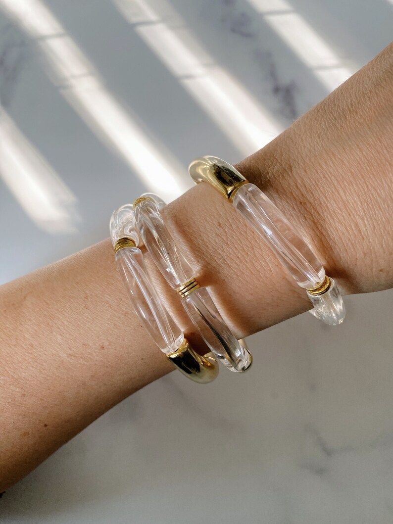 CHIARA Clear Gold Acrylic Tube Bangle Bracelet Gold Plated | Etsy | Etsy (US)