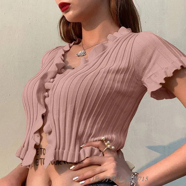 Sugarcoat - Ruffle Trim Short-Sleeved Button-Up Top | YesStyle | YesStyle Global