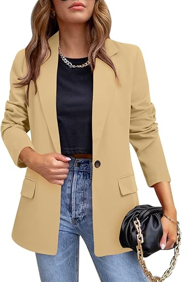 CRAZY GRID Womens Casual Blazer Jacket Pockets Long Sleeve Open Front Work Office Blazer Lapel Butto | Amazon (US)