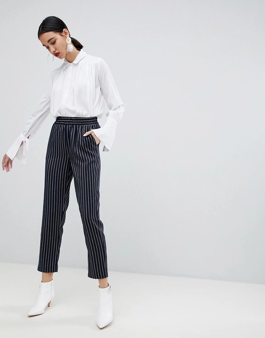 Unique 21 stripe elastic waist tailored pants-Navy | ASOS (Global)