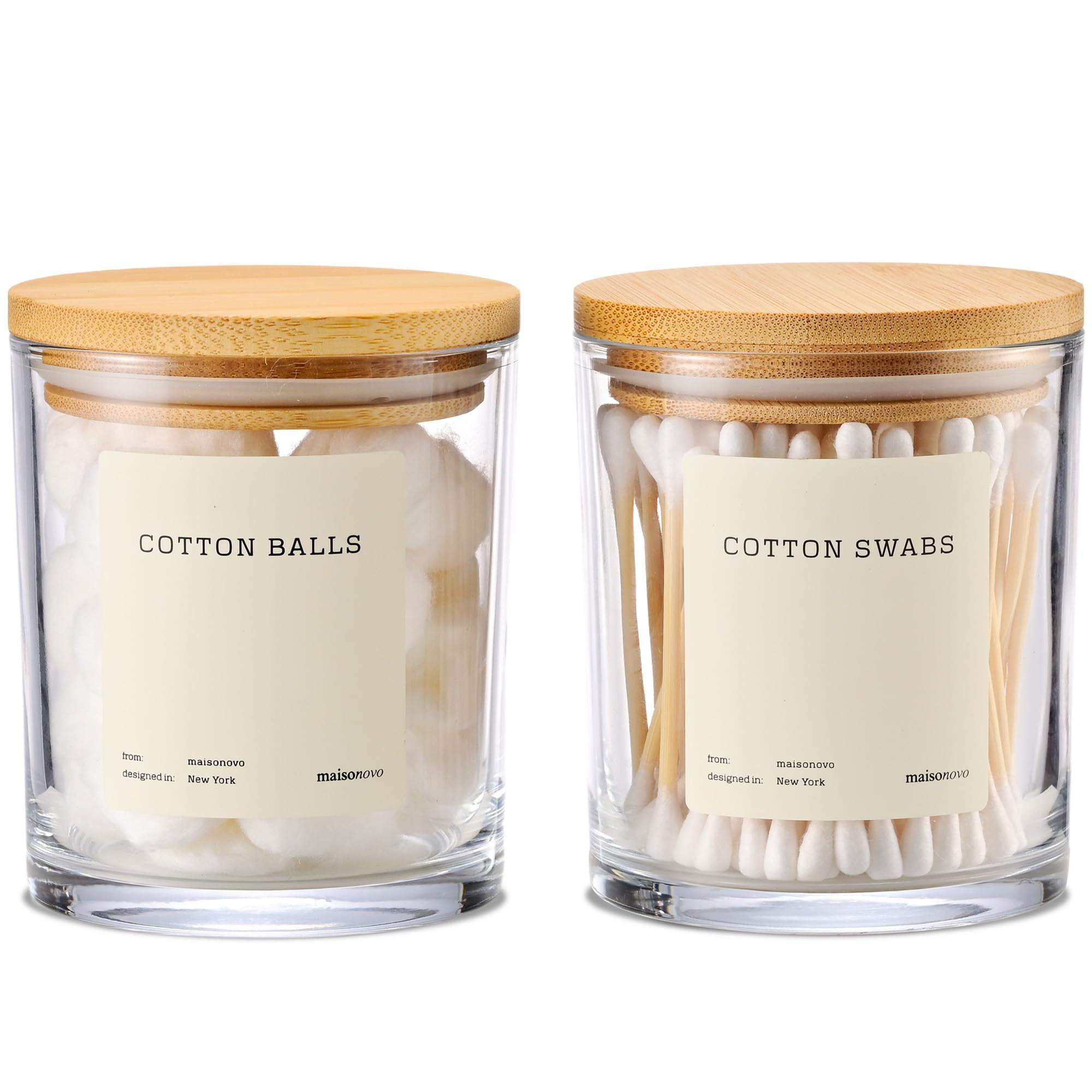 MaisoNovo Qtip Holder Bathroom Set – Airtight Q tip and Cotton Round Holder with Lid to Store C... | Amazon (US)