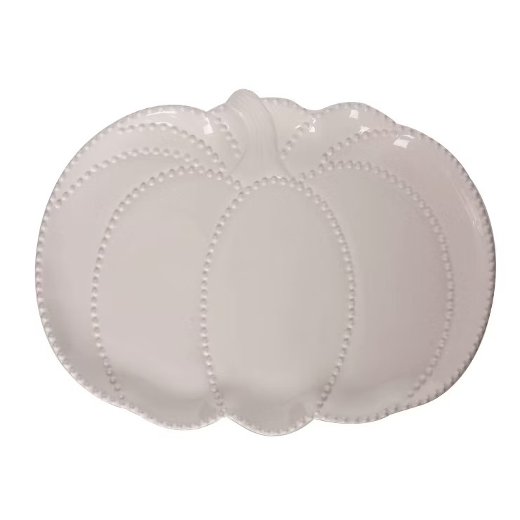 Transpac Dolomite 13 in. White Harvest Pumpkin Hobnail Platter | Target