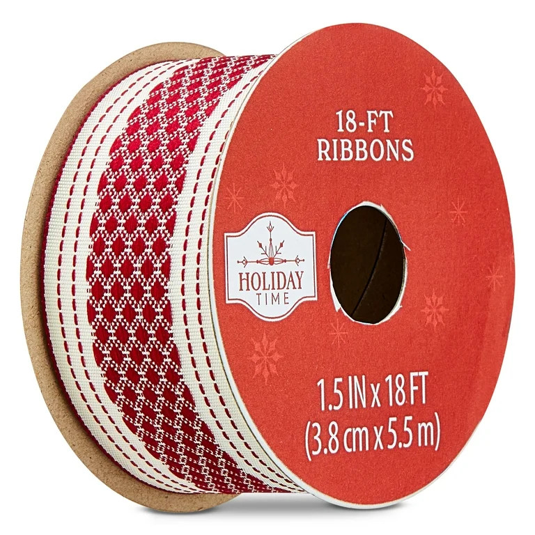 Christmas Ribbon, Red and White, 1.5" x 18', by Holiday Time | Walmart (US)