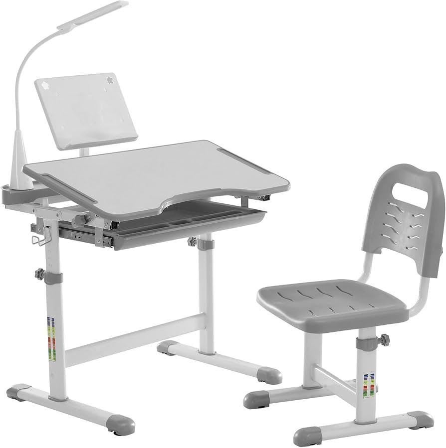 Kids Functional Desk and Chair Set, Ergonomic Height Adjustable Children School Study Desk with T... | Amazon (US)