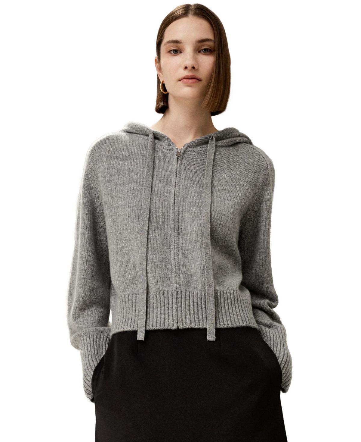 Lilysilk Women's Short Zip-Up Wool Cashmere Hoodie for Women - Light gray | Macy's