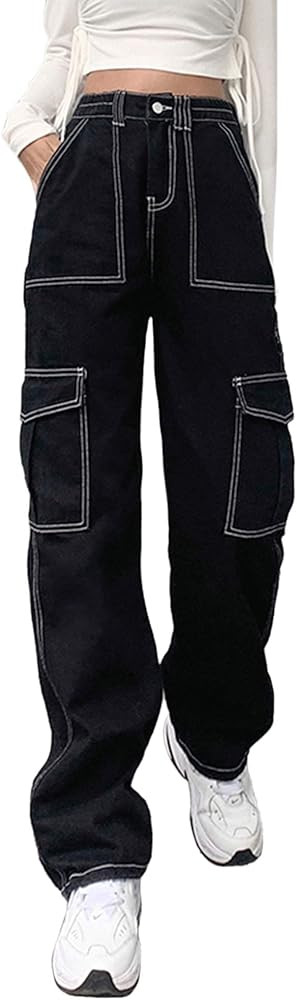ICNGLKSND Womens Girls High Waisted Baggy Jeans Straight Wide Leg Denim Pants Y2K Trousers Street... | Amazon (US)