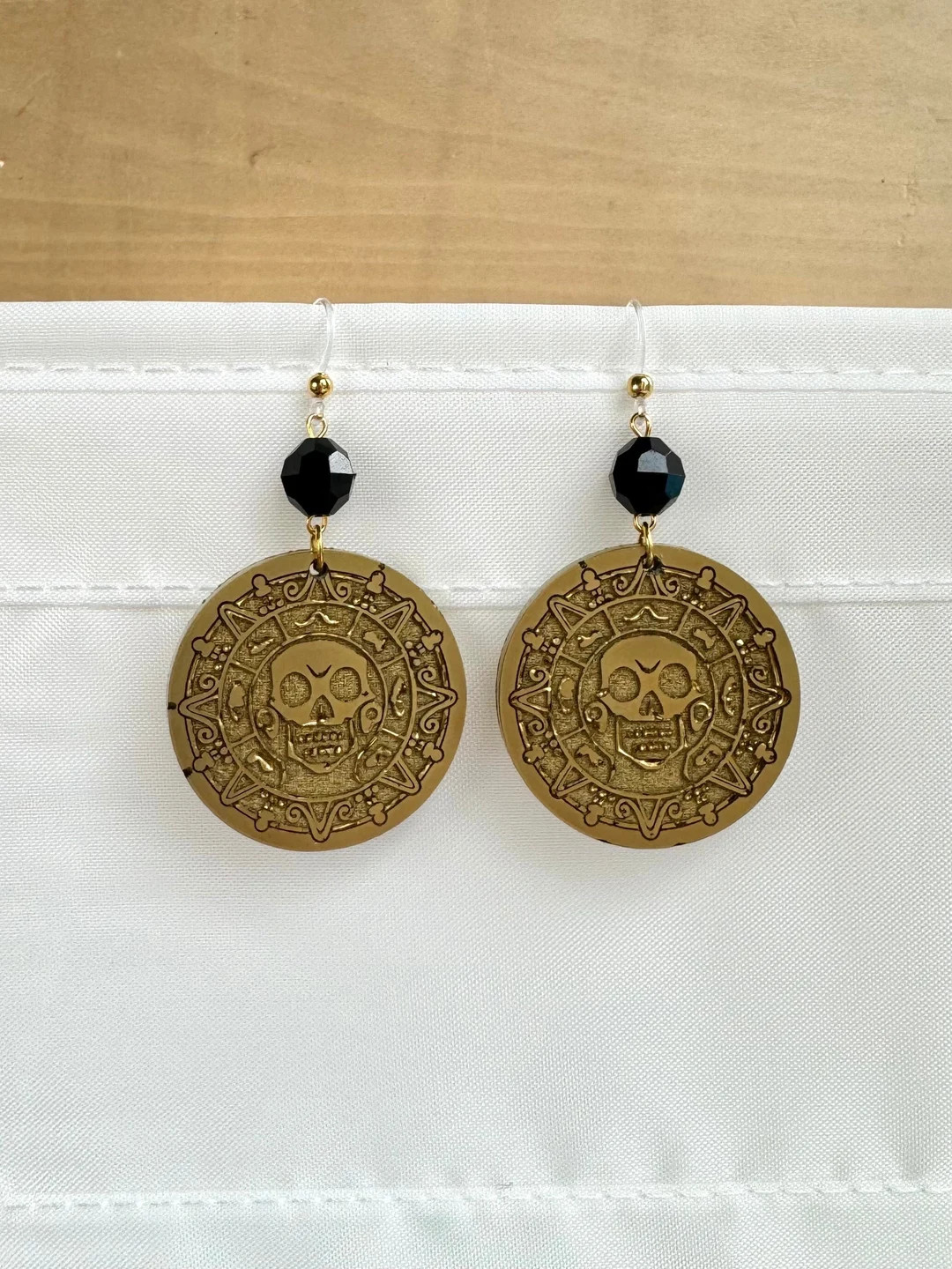 Pirates of the Caribbean Earrings: Golden Resin Coin with Black Bead | Etsy (US)