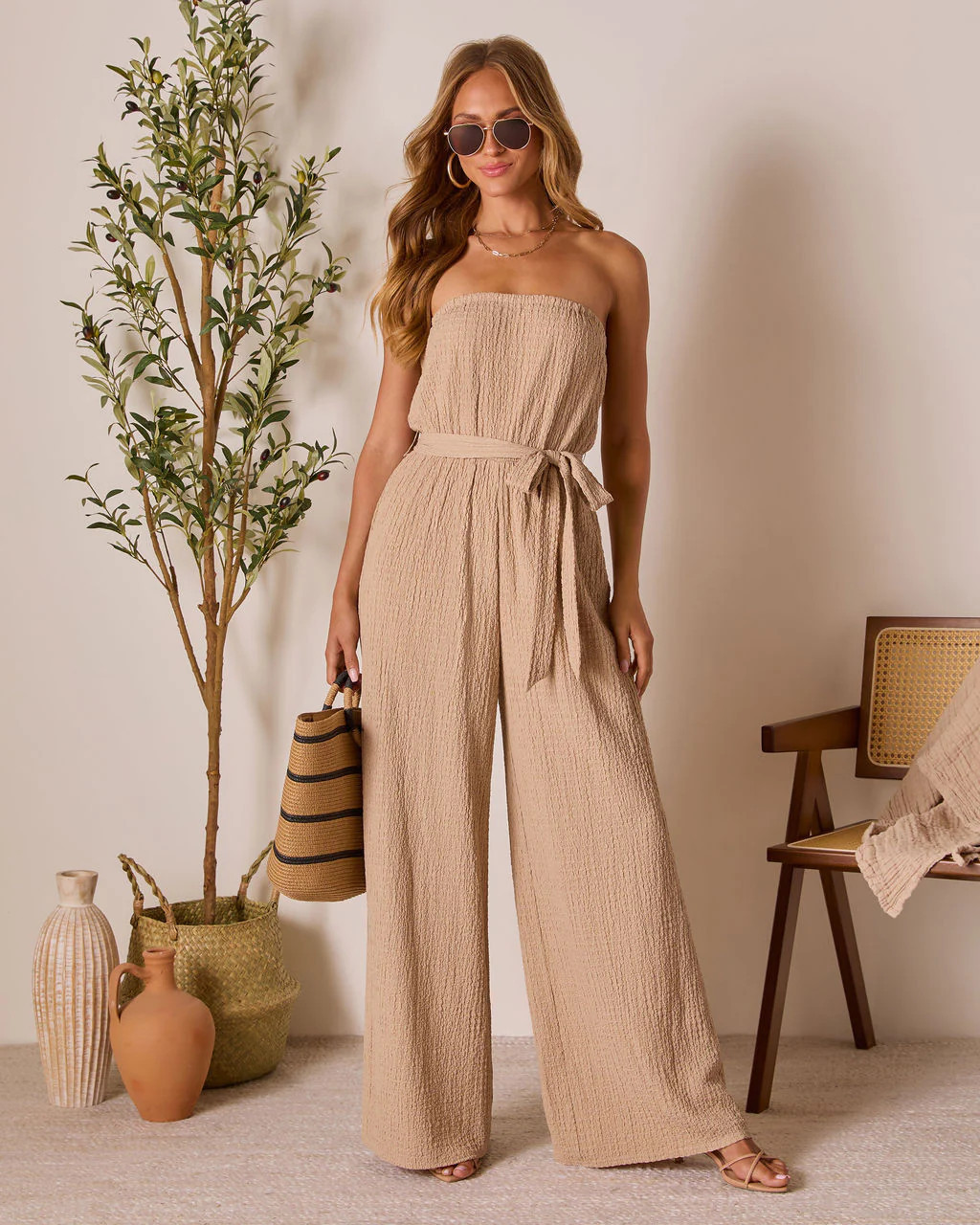 Shaylin Strapless Waist Tie Jumpsuit | VICI