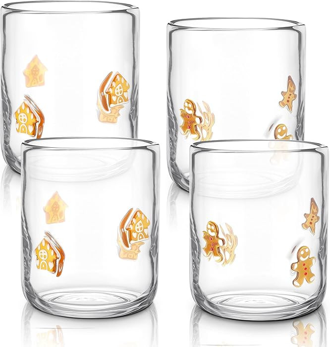 4 PCS Christmas Icon Juice Glasses, 14oz Christmas Gingerbread Man & House Stemless Wine Drinking... | Amazon (US)