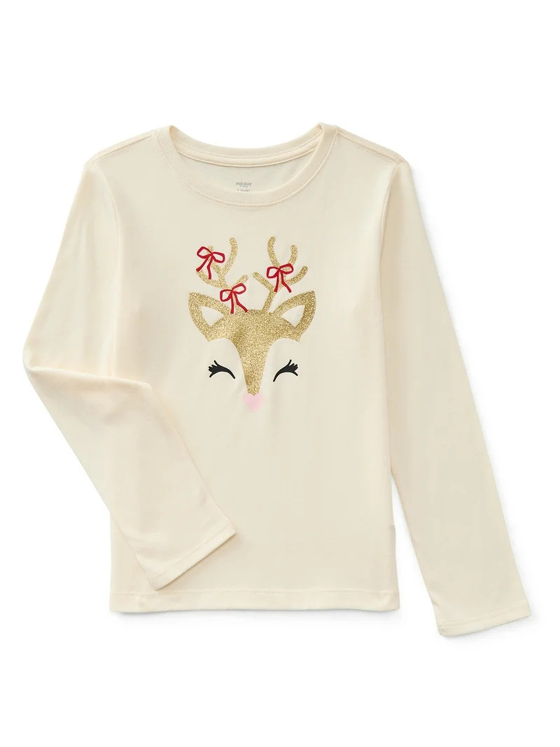 Holiday Time Girls Christmas Long Sleeve Graphic T-Shirt, Sizes 4-18 | Walmart (US)