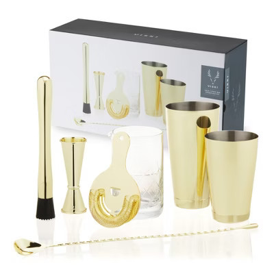 Viski Gold Cocktail Shaker Set - Gold Bar Set for Cocktails - Shaker, Mixing Glass, Barspoon and Bartender Accessories - Stainless Steel Set of 7 | Target
