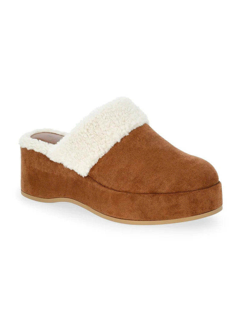 Time and Tru Women's Faux Shearling Wedge Clogs | Walmart (US)