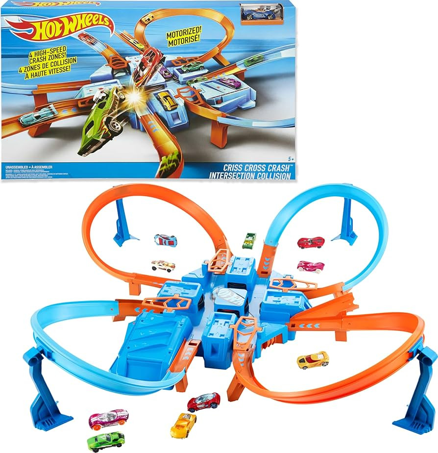 Hot Wheels Track Set with 1:64 Scale Toy Car, 4 Intersections for Crashing, Powered by a Motorize... | Amazon (US)