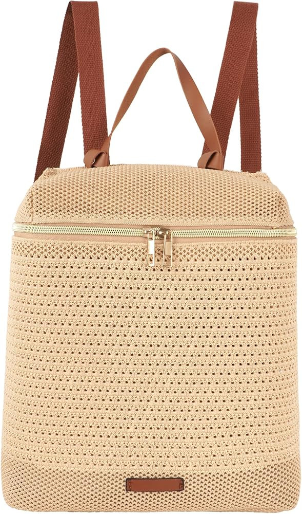 Women Medium Straw Handmade Woven Backpack Casual Daypack Shoulders Bag | Amazon (US)