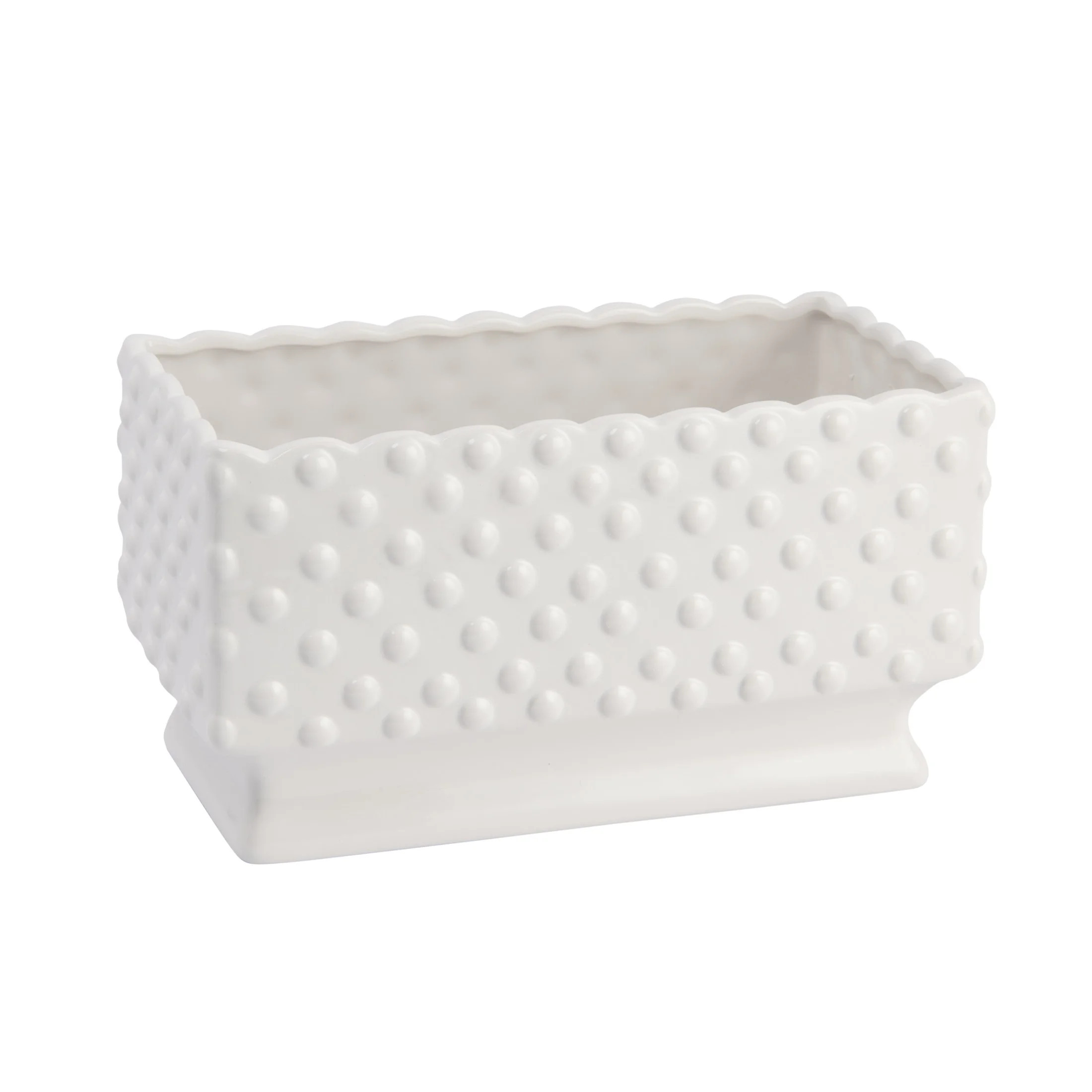 Creative Co-Op Ceramic Hobnail Planter with Scalloped Edge and Polka Dots, White | Walmart (US)